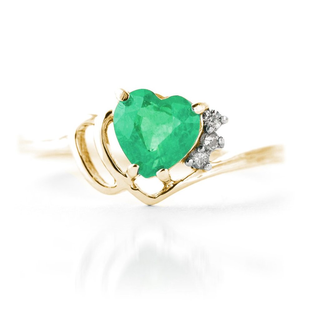 14K. SOLID GOLD RING WITH  DIAMONDS & EMERARALD - Picture 3 of 5